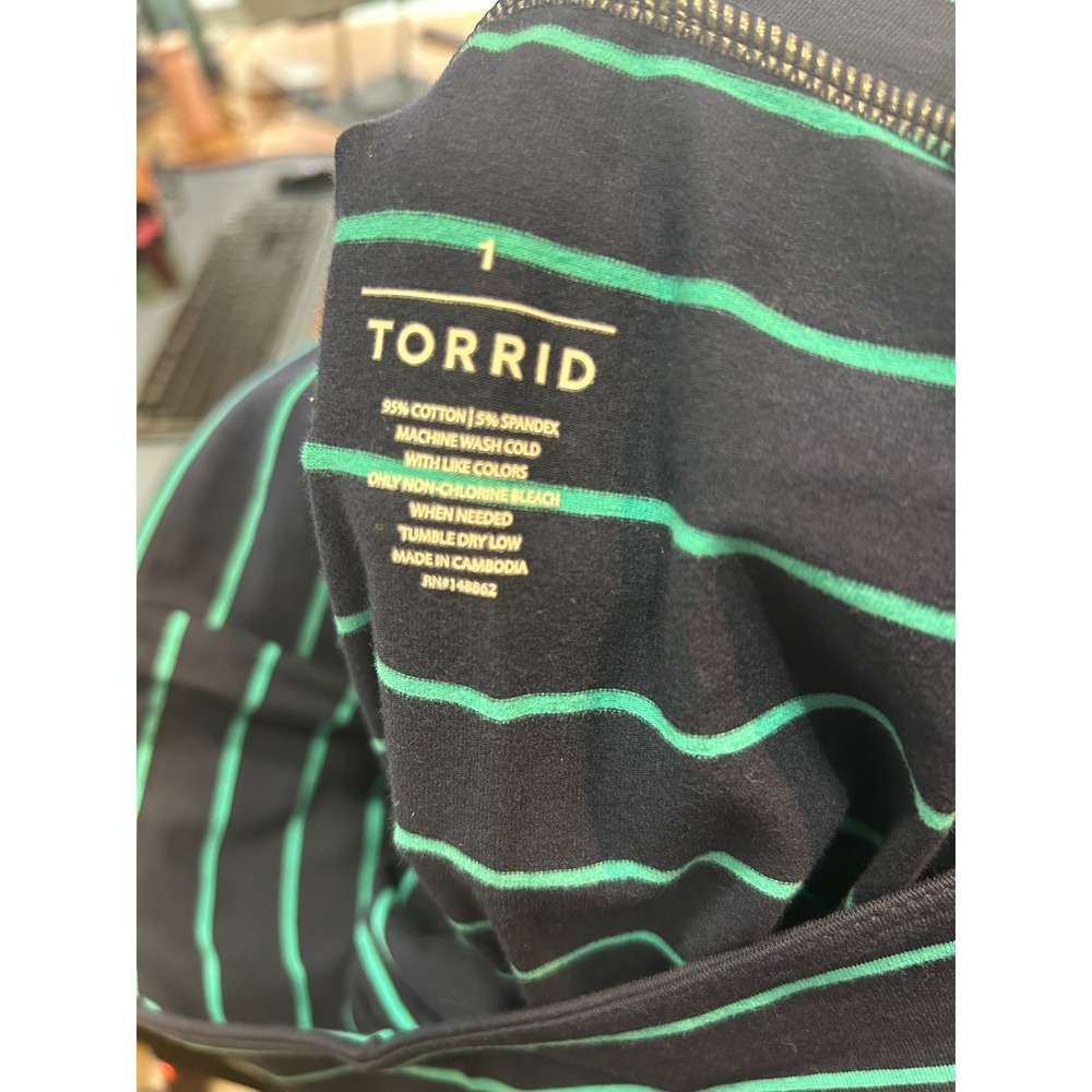 Torrid Plus Size Navy Blue &‎ Teal Striped Knit Pencil Skirt - Picture 4 of 4